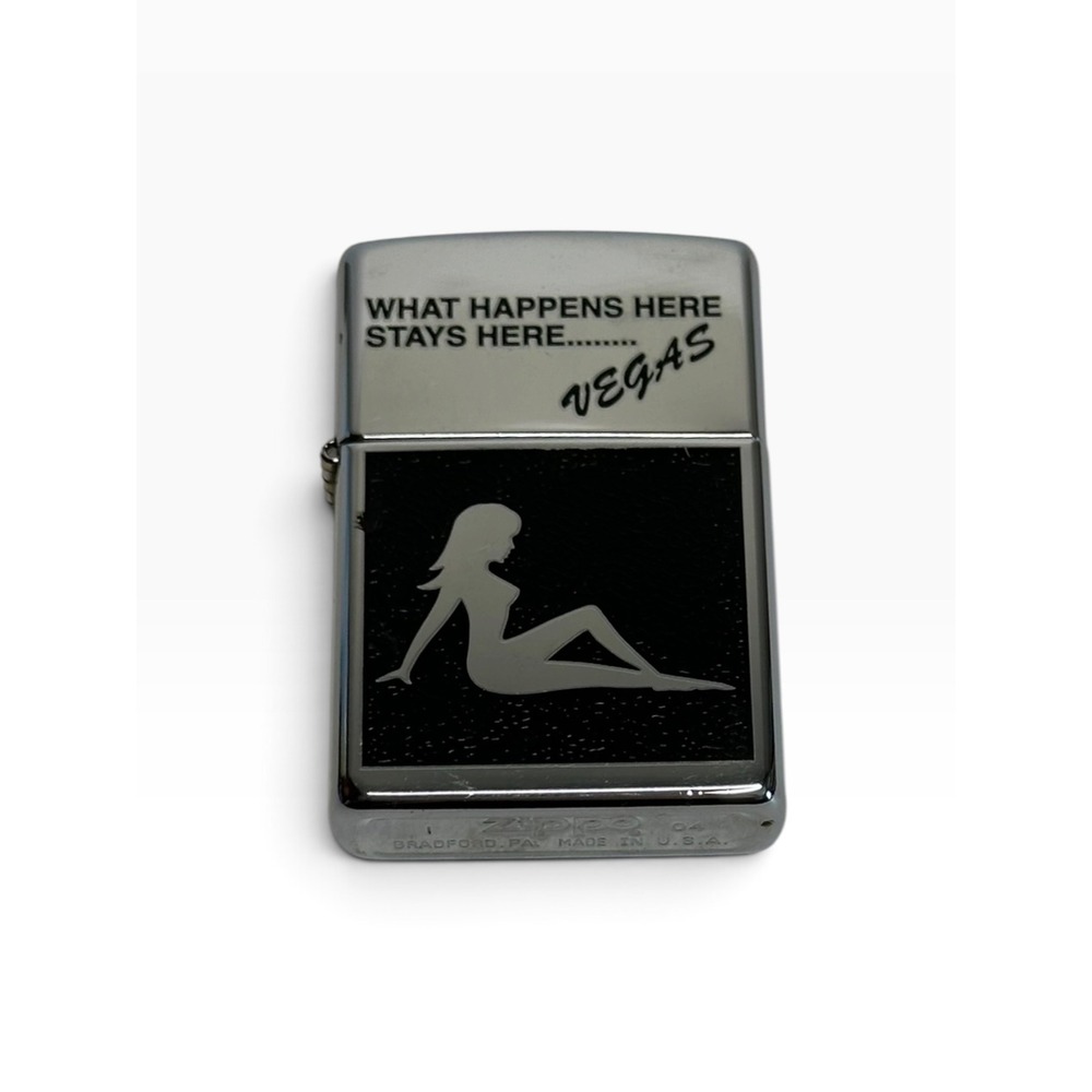 Zippo Lighter Silver Tone Las Vegas Silhouette What Happens Here Stays Here